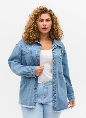 Denim jacket with beading, Light blue denim, Model image number 0
