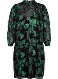 Floral viscose dress with lurex structure, Black w. Green Lurex, Packshot