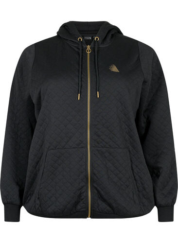 Quilted sports cardigan with hood, Black, Packshot image number 0