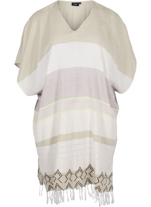 Striped cotton beach dress with fringe, Sand As Sample, Packshot image number 0