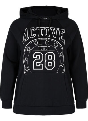 Hooded sweatshirt with print details, Black, Packshot image number 0