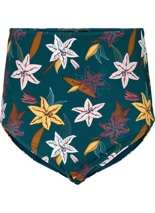 Extra high waist bikini bottom with floral print, Lily Teal, Packshot image number 0