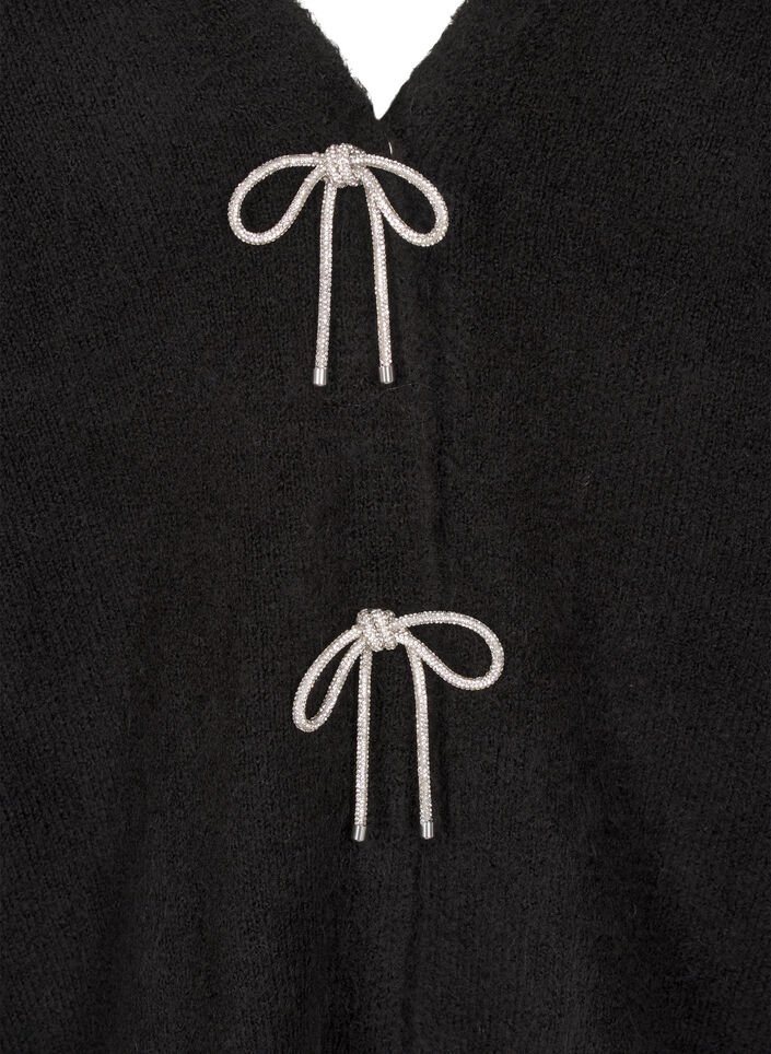Knitted cardigan with a silver bow, Black, Packshot image number 2