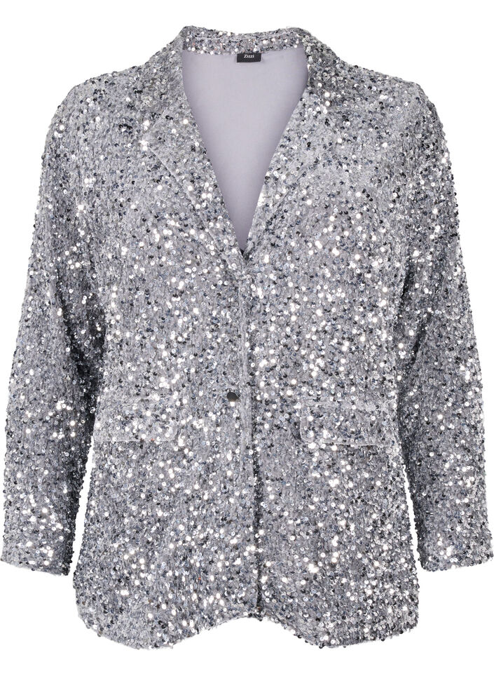 Sequin blazer with pockets, Silver, Packshot image number 0
