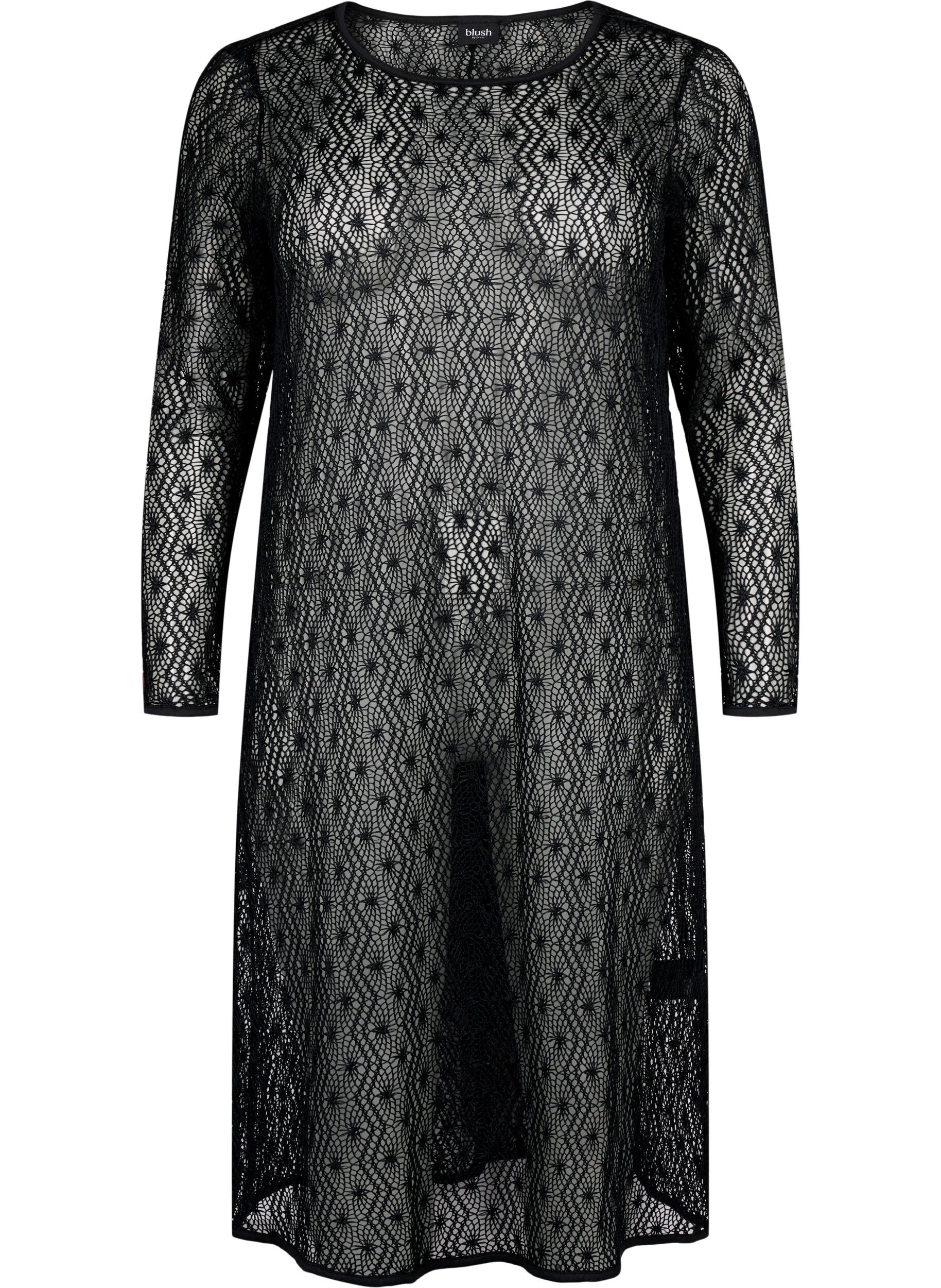Zizzifashion Crochet dress with long sleeves, Black, Packshot image number 0