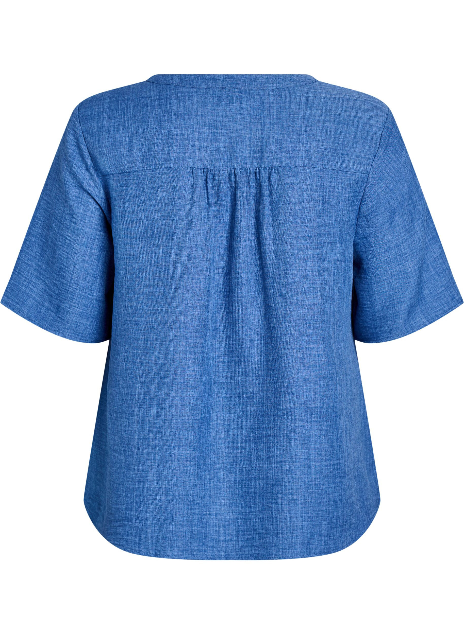 ZizzifashionV-neck shirt blouse with short sleeves, Blue, Packshot image number 1