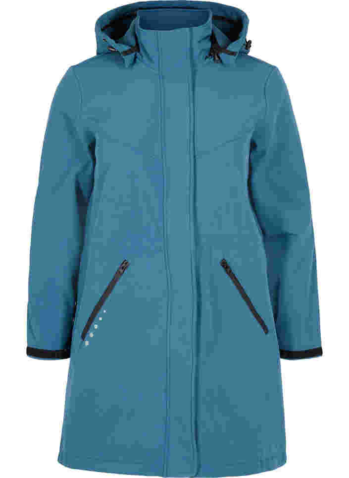 Long, hooded softshell jacket, Stargazer Solid, Packshot image number 0