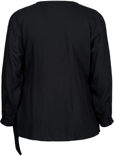 Long-sleeved blouse in viscose with a wrap look, Black, Packshot image number 1