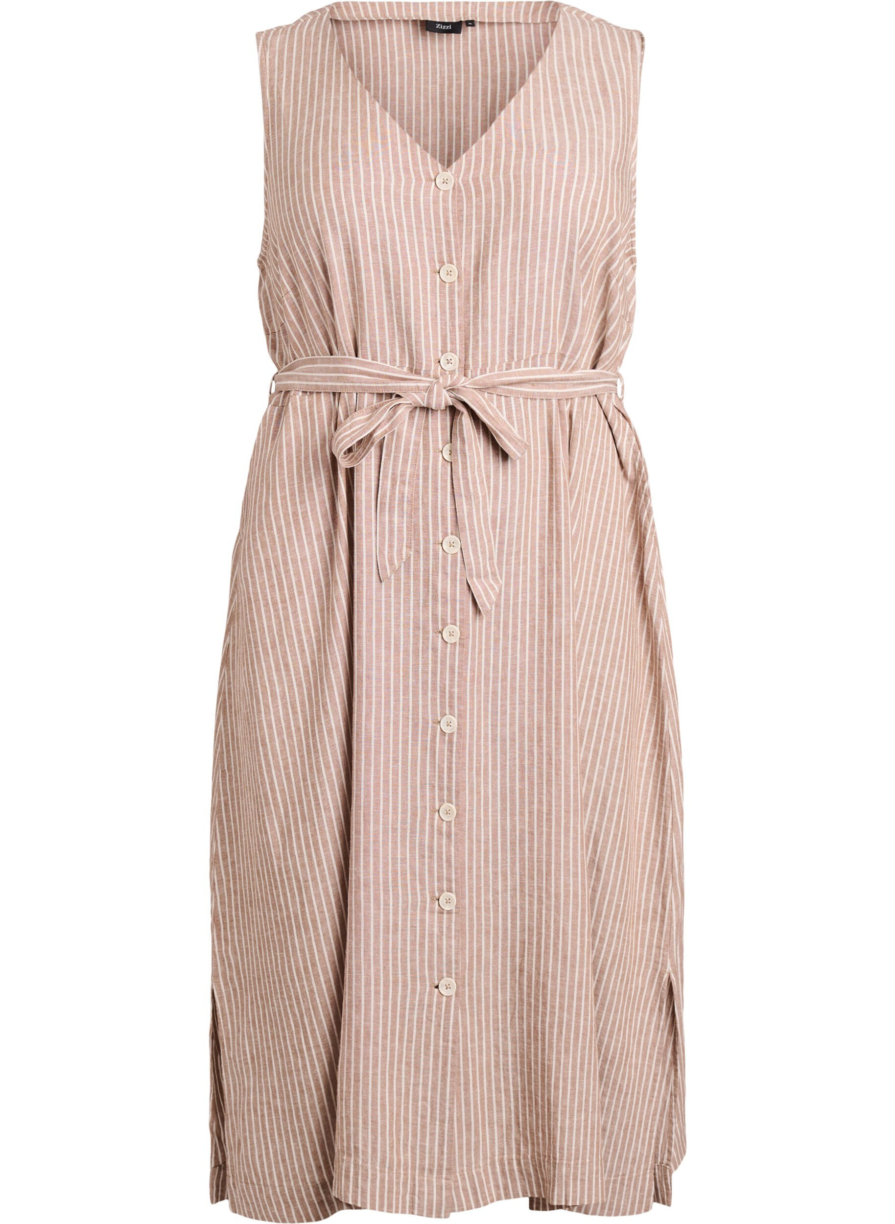 ZizzifashionSleeveless striped midi dress in linen and viscose, Beige, Packshot image number 0