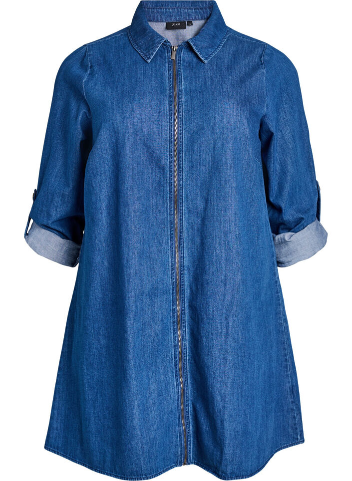 Short denim dress with zip, Blue, Packshot image number 0