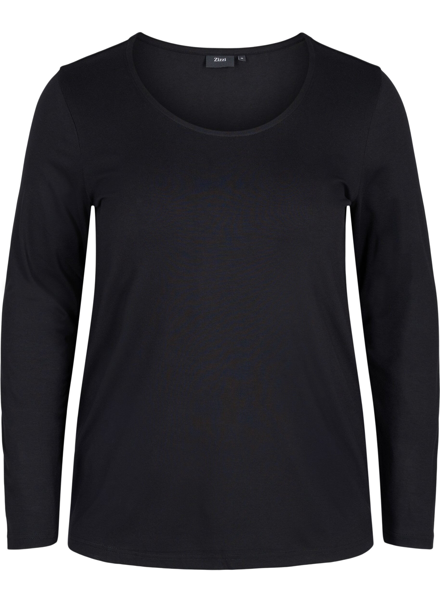 Zizzifashion Plain basic top in cotton, Solid Black, Packshot image number 0