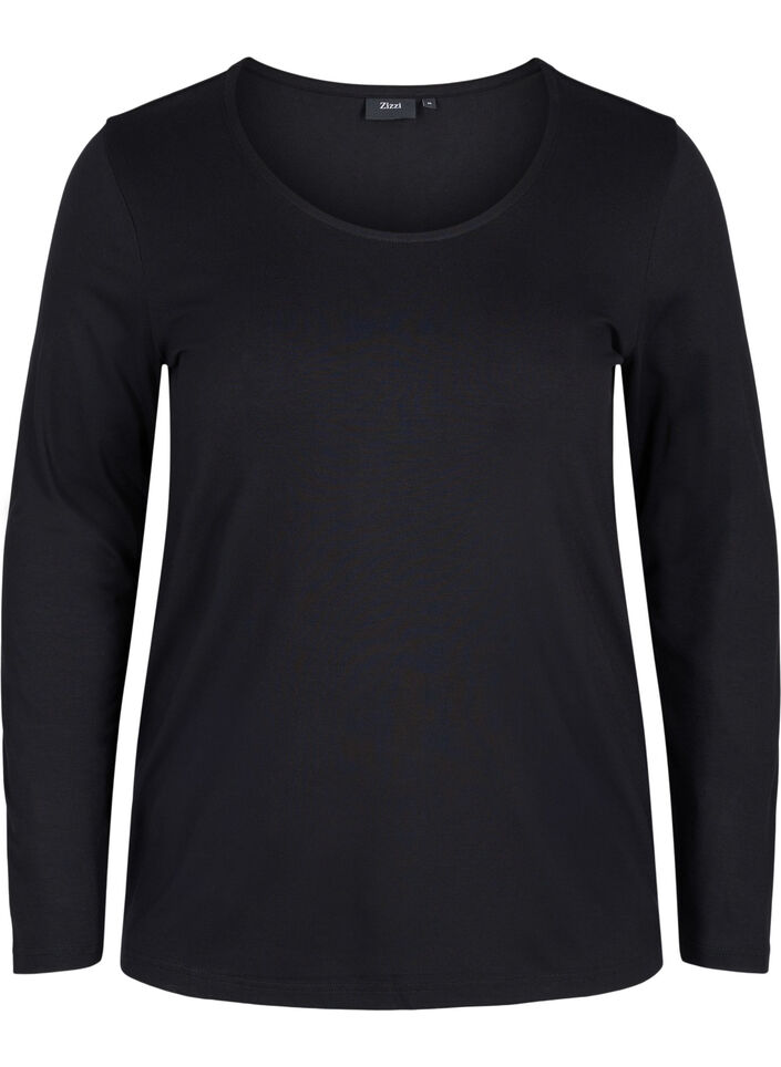 Plain basic top in cotton, Solid Black, Packshot image number 0