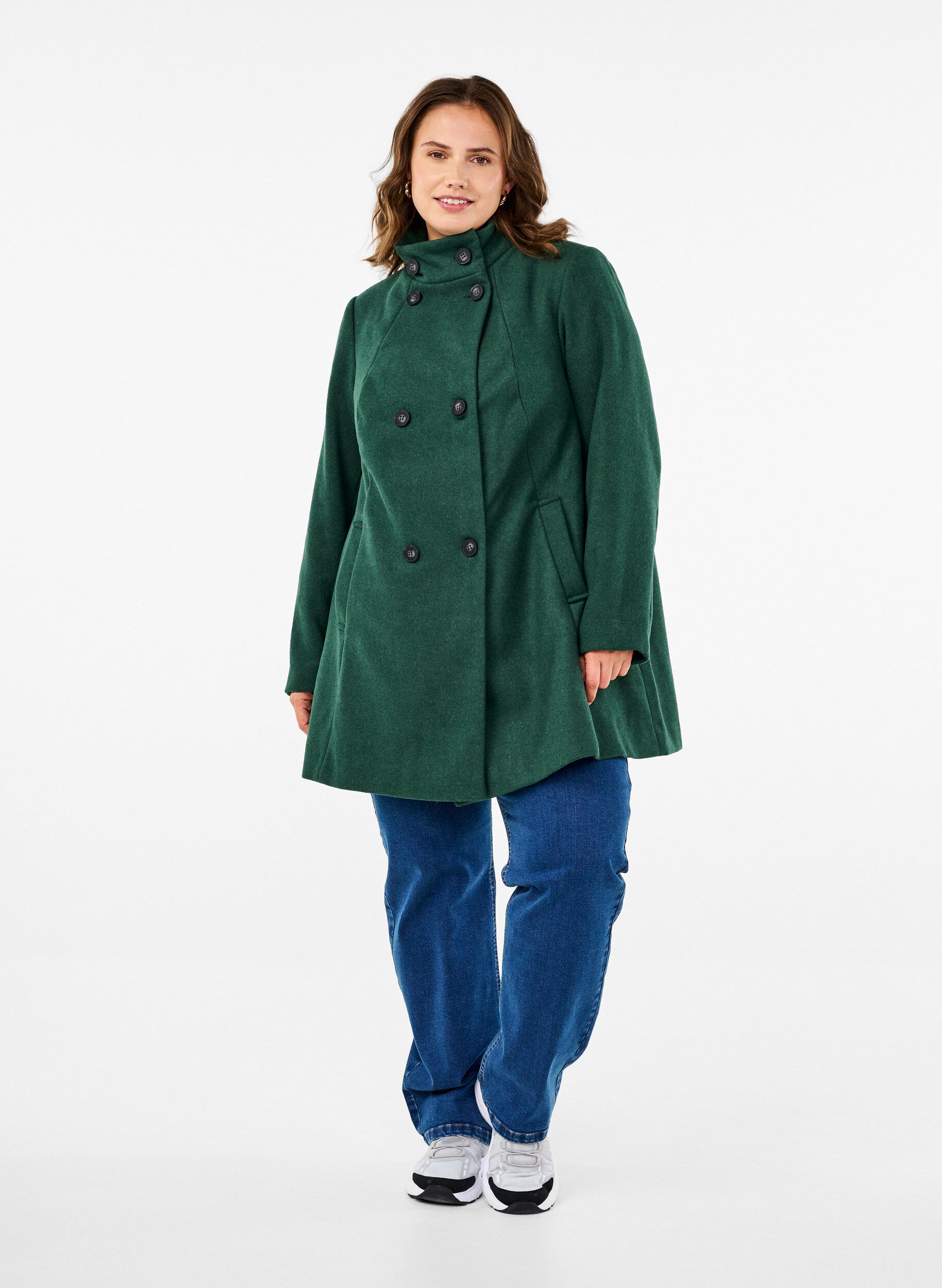 Zizzifashion Short A-line coat, Trekking Green Mel., Model image number 3