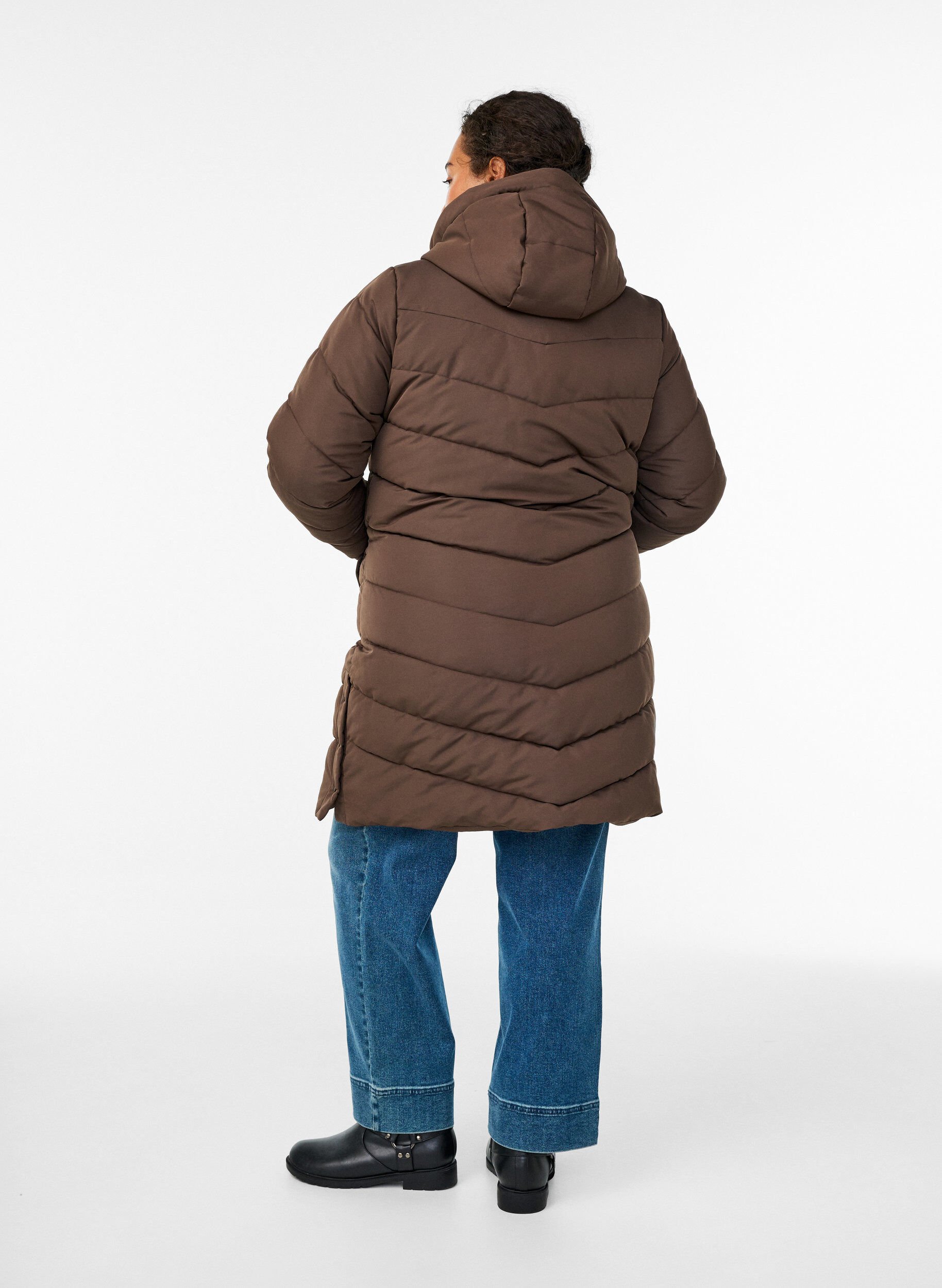 Zizzifashion Hooded quilted winter coat, Brown, Model image number 2
