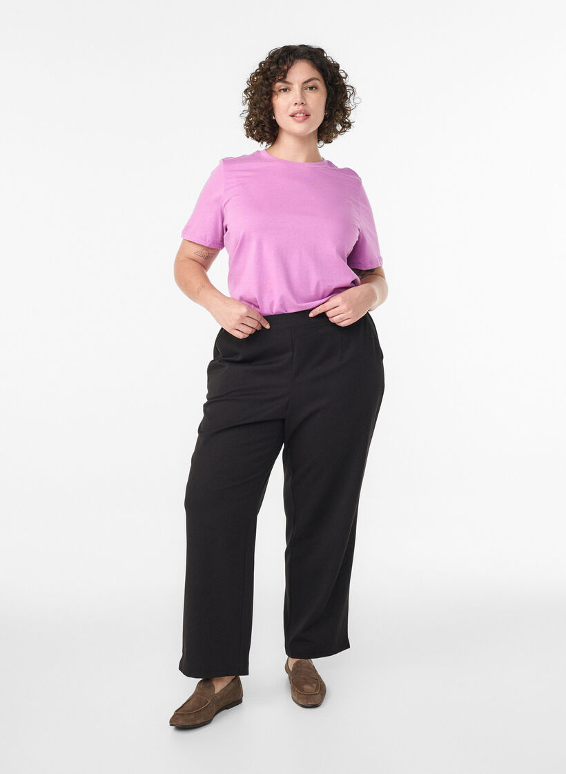 Basic cotton T-shirt with round neck, Purple, Model image number 1