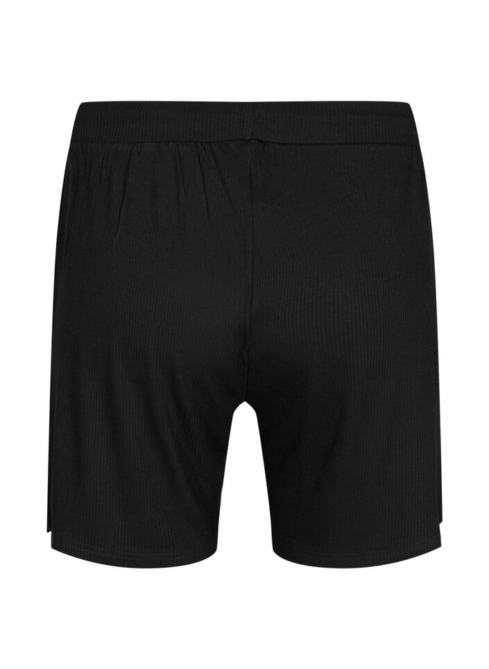 Loose-fitting viscose shorts with ribbing, Black, Packshot image number 1
