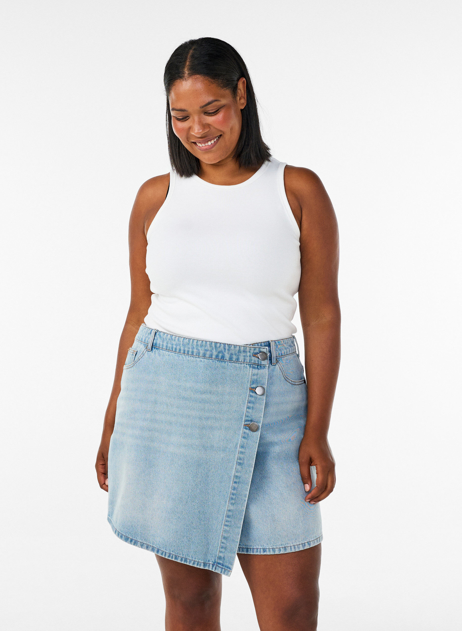 ZizzifashionDenim skorts with a wrap-over effect and high waist, Light Blue, Model image number 0
