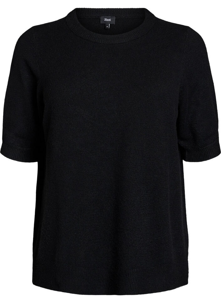 Knitted blouse with short sleeves, Black, Packshot image number 0