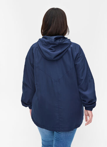 Short jacket with hood and adjustable bottom hem, Navy Blazer, Model image number 1