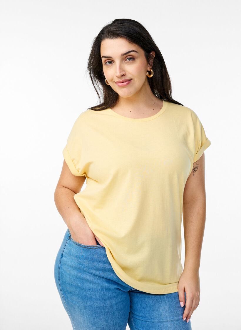 Short-sleeved cotton blend t-shirt, Yellow, Model image number 0