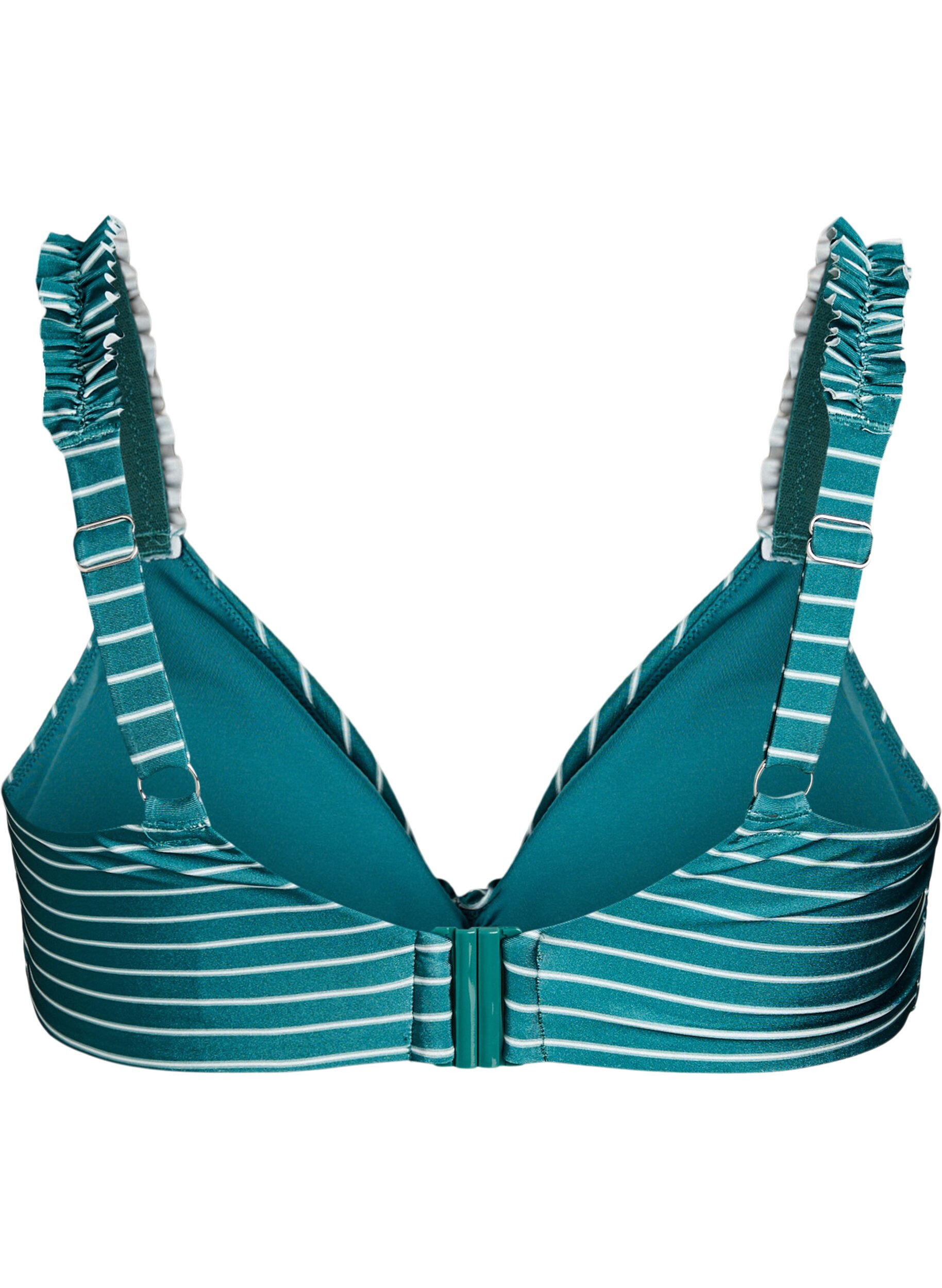 Zizzifashion Striped bikini top with removable padding, Green, Packshot image number 1