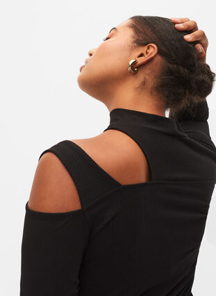 Long-sleeved top with cutouts, Black, Model image number 3