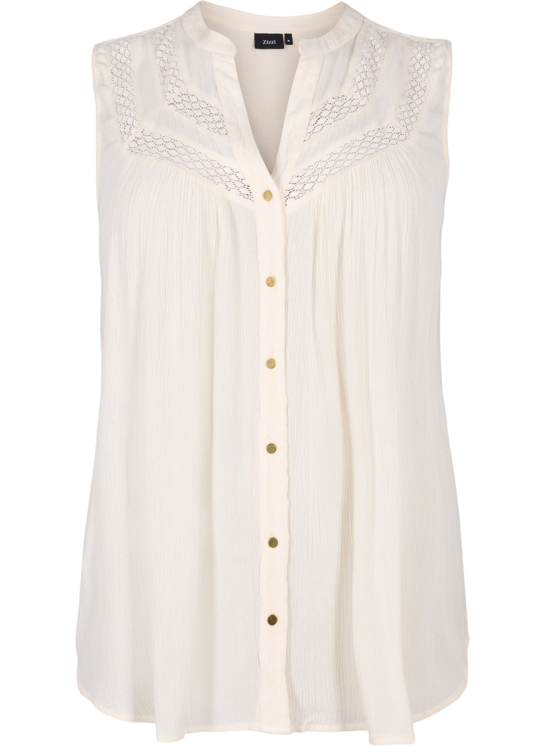 Zizzifashion Sleeveless viscose blouse with crochet detail, Bone White, Packshot image number 0
