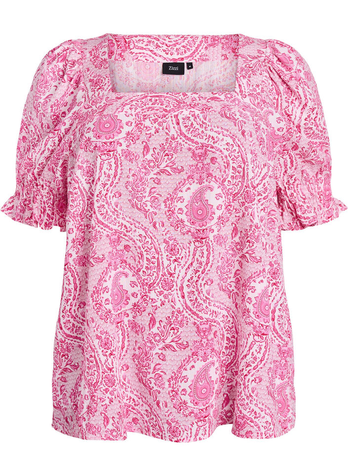 Viscose blouse with paisley print and a square neckline, Pink, Packshot image number 0
