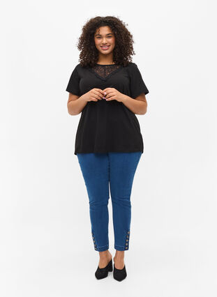 Short-sleeved t-shirt with cotton details, Black, Model image number 2