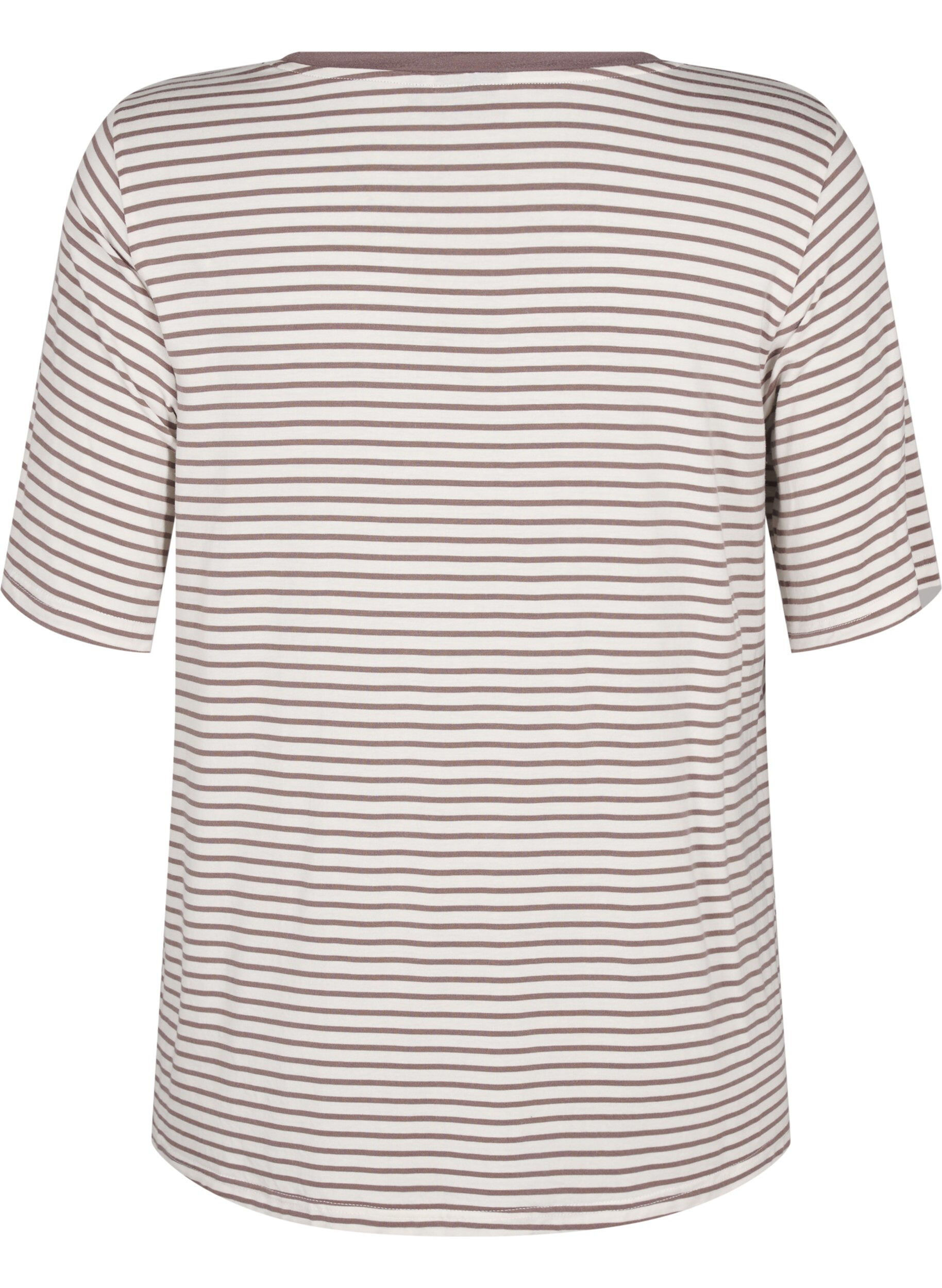 Zizzifashion Striped T-shirt in lyocell with round neck, Brown, Packshot image number 1