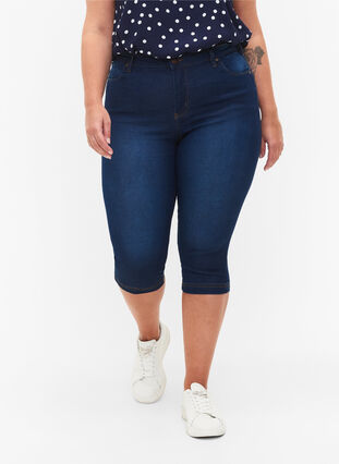 High waisted Amy capri jeans with super slim fit, Blue denim, Model image number 2