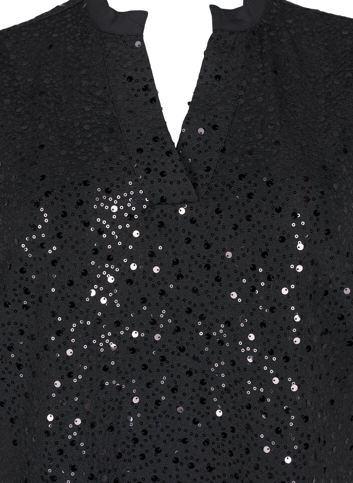 Sequin dress with a V-neck and 3/4 sleeves, Black w. Bl. Sequins, Packshot image number 2