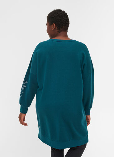 Mottled sweater dress with round neck, Deep Teal, Model image number 1