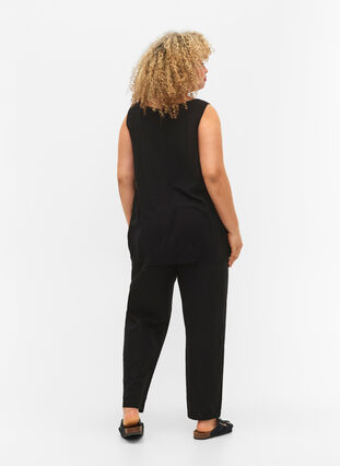 Plain cotton trousers with linen, Black, Model image number 1
