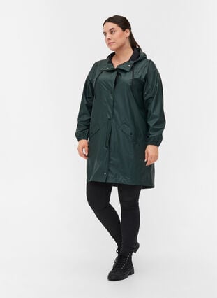 Rain jacket with hood and button fastening, Darkest Spruce, Model image number 2