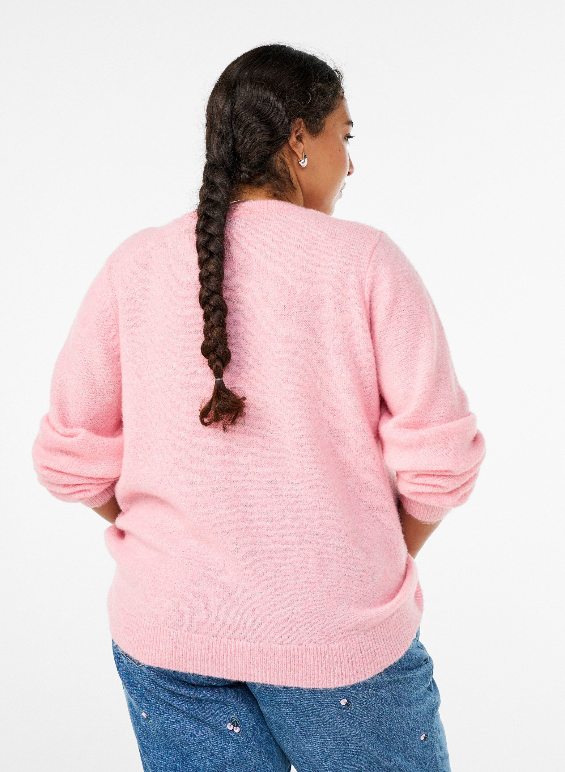 Zizzifashion Knit cardigan with wool and buttons, Pink, Model image number 2