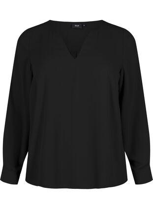 Long sleeve blouse with wrinkles on the back, Black, Packshot image number 0