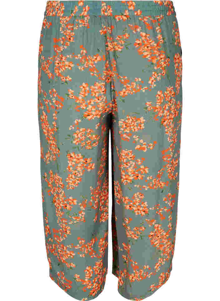 Loose culotte trousers in viscose, Balsam Green Flower, Packshot image number 1