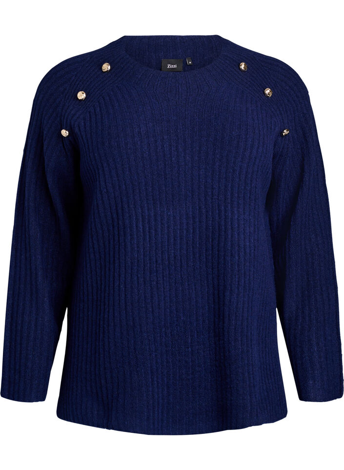 Ribbed jumper with decorative buttons, Blue, Packshot image number 0