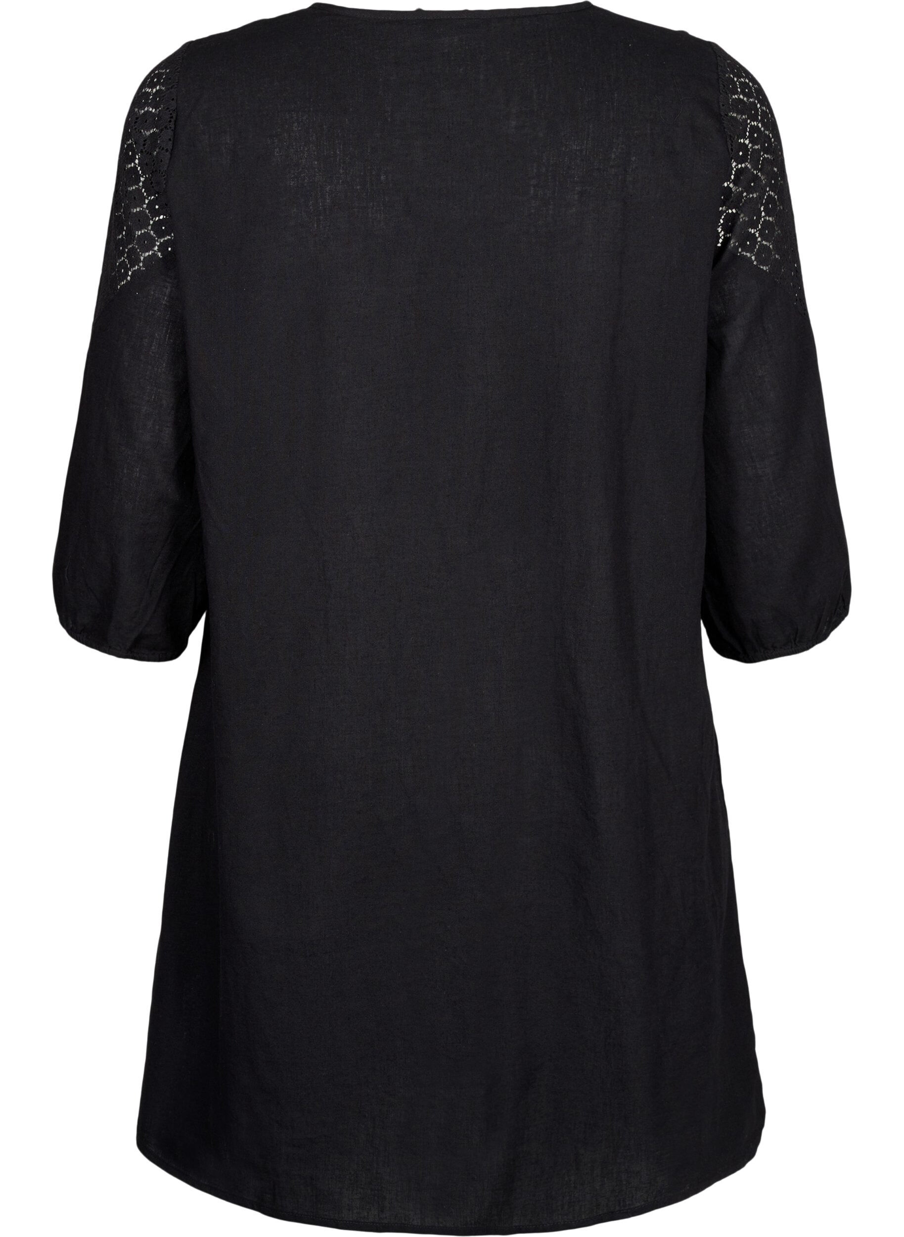 Zizzifashion Dress in a cotton blend with linen and crochet detail, Black, Packshot image number 1