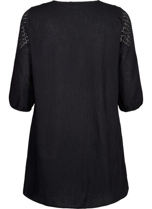 Dress in a cotton blend with linen and crochet detail, Black, Packshot image number 1