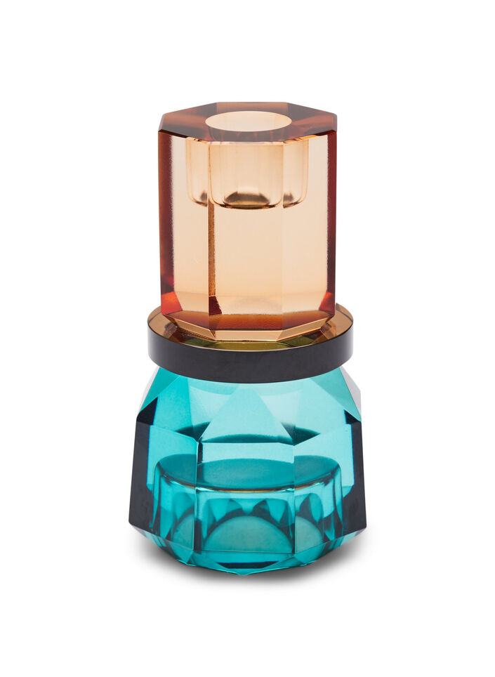Crystal candle holder, Peach/Petrol Comb, Packshot