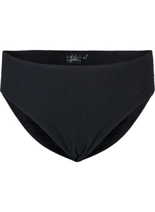 High-waisted crepe texture bikini bottom, Black, Packshot image number 0