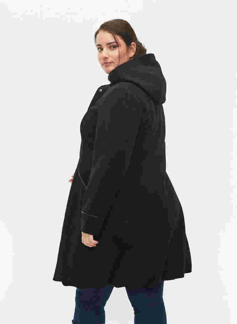 Jacket with wool and hood, Black Solid, Model image number 1