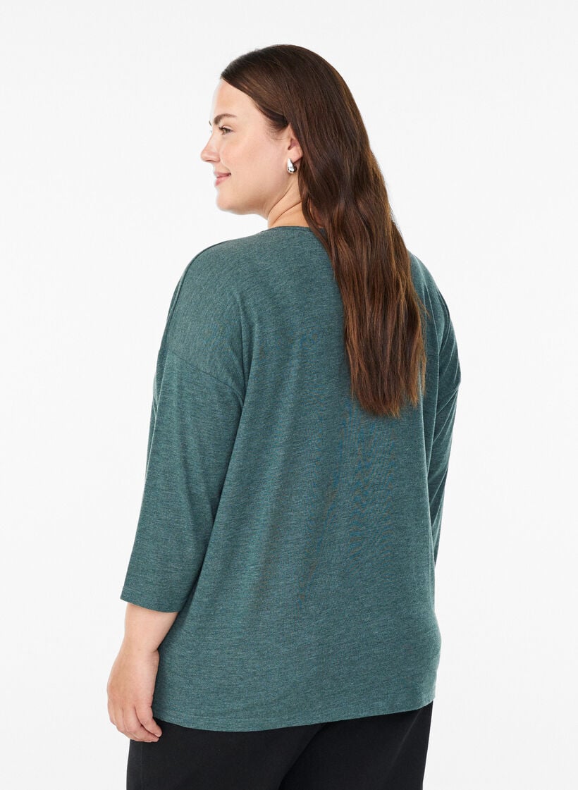 Jersey blouse with 3/4 sleeves, Green, Model image number 2