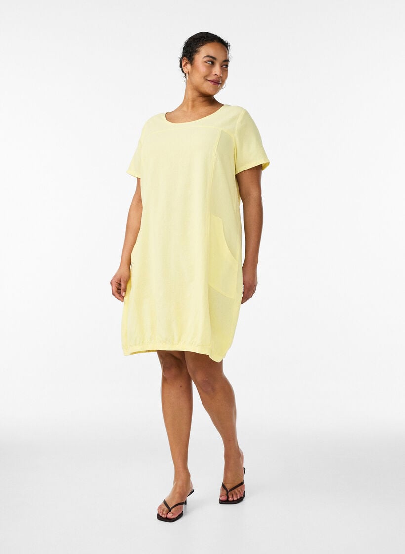 Short-sleeved cotton dress, Yellow, Model image number 1
