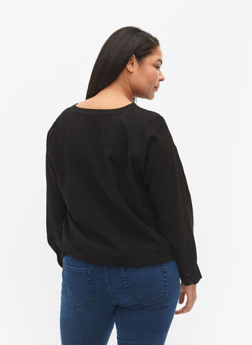 Viscose blouse with v-neck, Black, Model image number 1