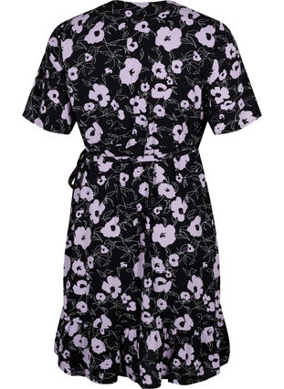 Floral wrap dress with short sleeves, Black Flower AOP, Packshot image number 1