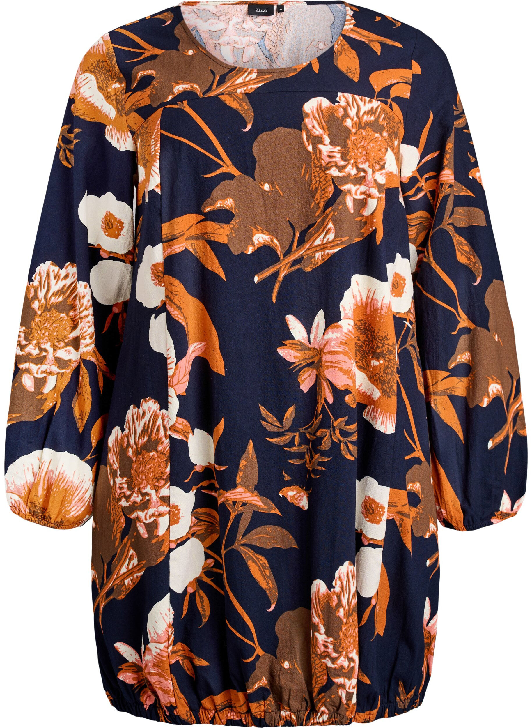 ZizzifashionShort cotton dress with an elasticated hem and long sleeves, Black, Packshot image number 0