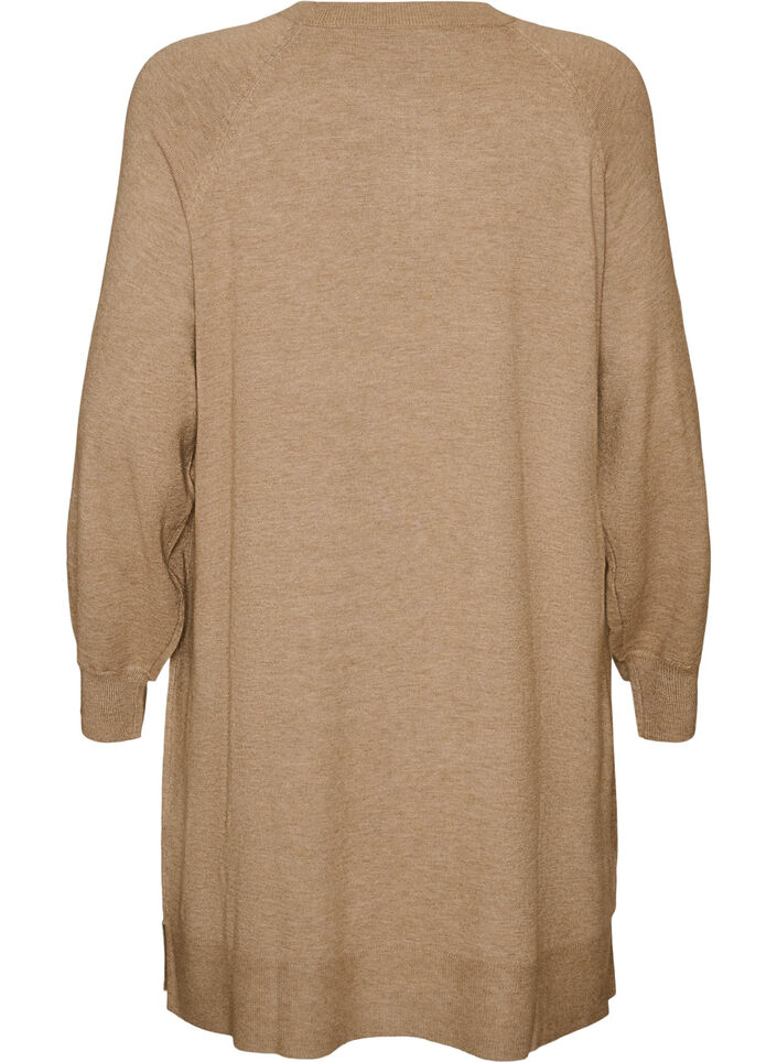 Short knitted dress with raglan sleeves and a centre seam, Beige, Packshot image number 1